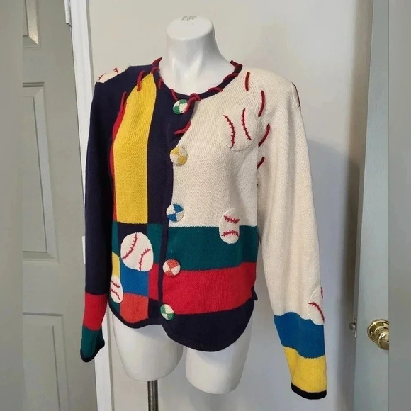 Vintage Lisa Nichols Embroidered Stitching Baseball Sport Theme Cardigan(L) - Picture 2 of 10